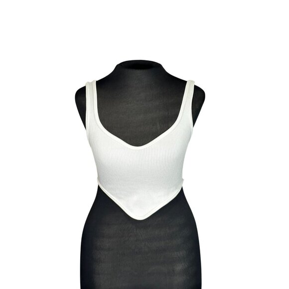 Zara Ribbed Scoop Neck Crop Tops Set Of 2 Black & White XS-S Stretchy Fitted Sty - Picture 5 of 11